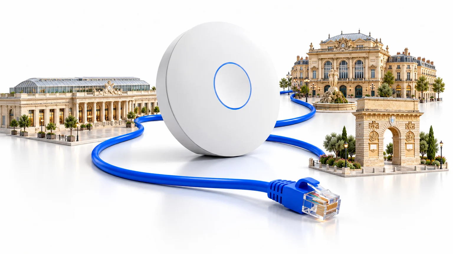 Illustration conceptuelle : Wi-Fi au Millénaire : plateaux de bureaux et réseaux existants